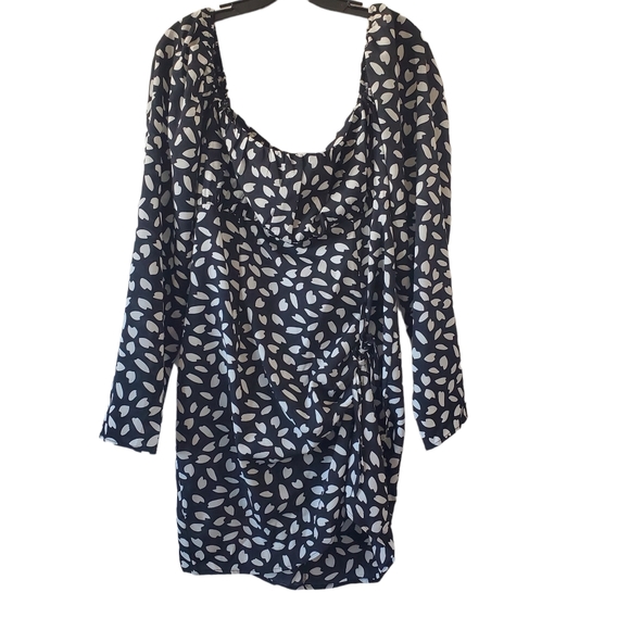 Pretty Little Thing Black White Seed Print Bow Tie Detail Sideslit Bodycon Dress - Picture 1 of 9